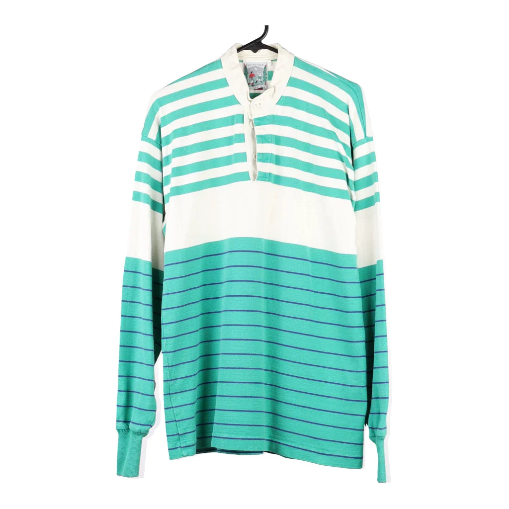 image of Thatcher & Cross Striped Rugby Shirt - Large Green Cotton