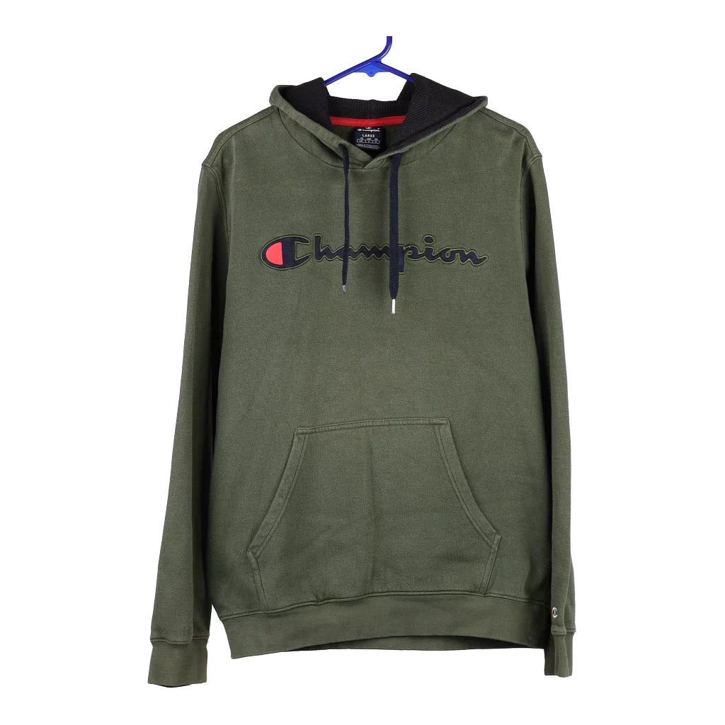 image of Champion Spellout Hoodie - Large Khaki Cotton Blend