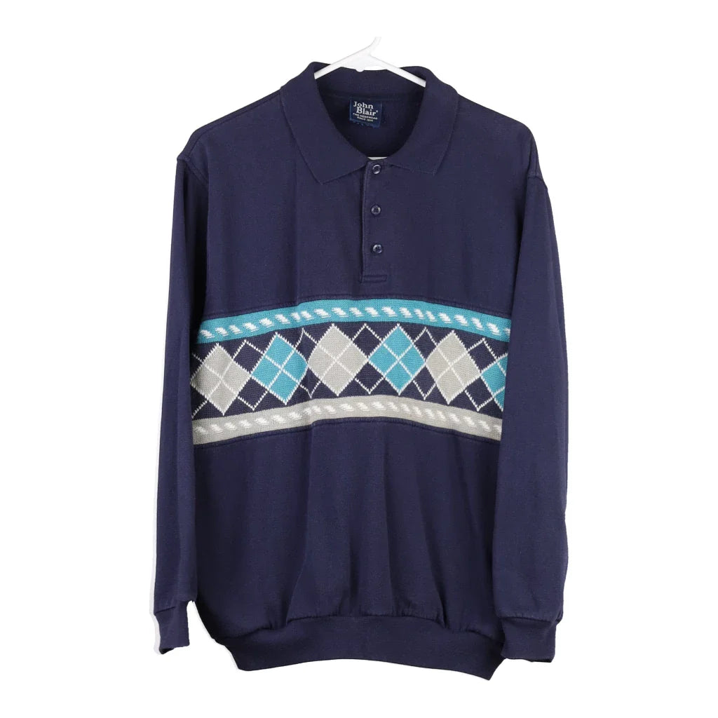 image of John Blair Collared Sweatshirt - Large Navy Cotton Blend