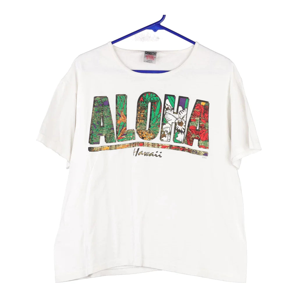 Image of Aloha Hawaii Oneita T-Shirt - Large White Cotton