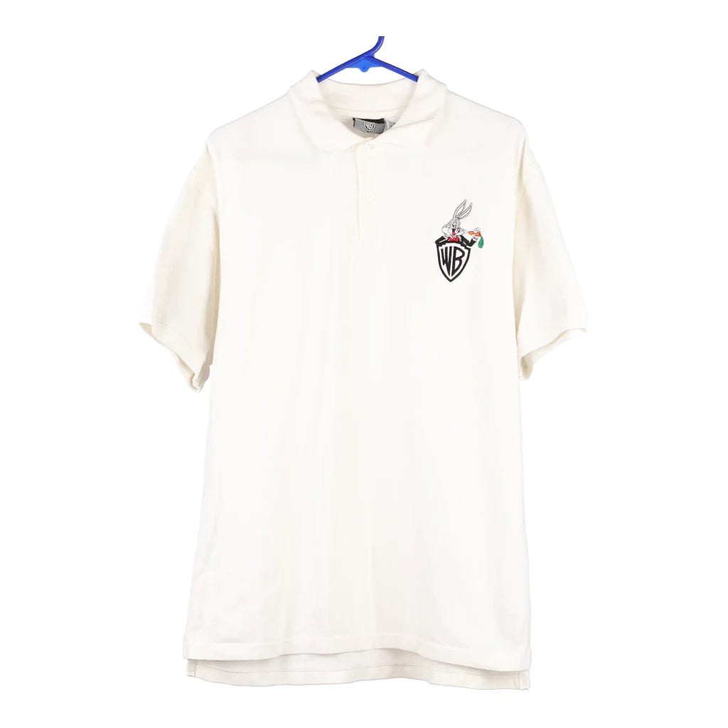 Image of Bugs Bunny Warner Bros Cartoon Polo Shirt - Medium White Cotton