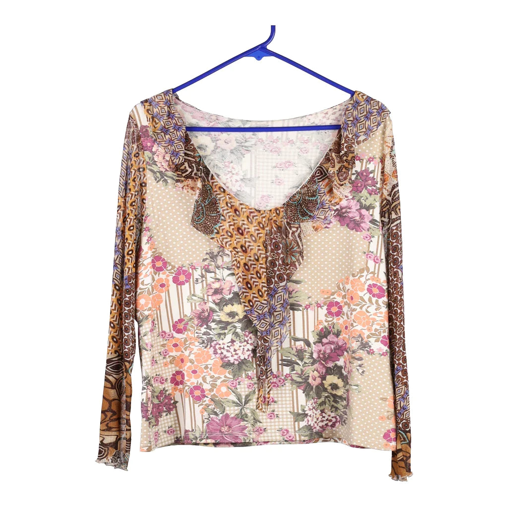 image of Unbranded Floral Long Sleeve Top - Large Multicoloured Viscose Blend