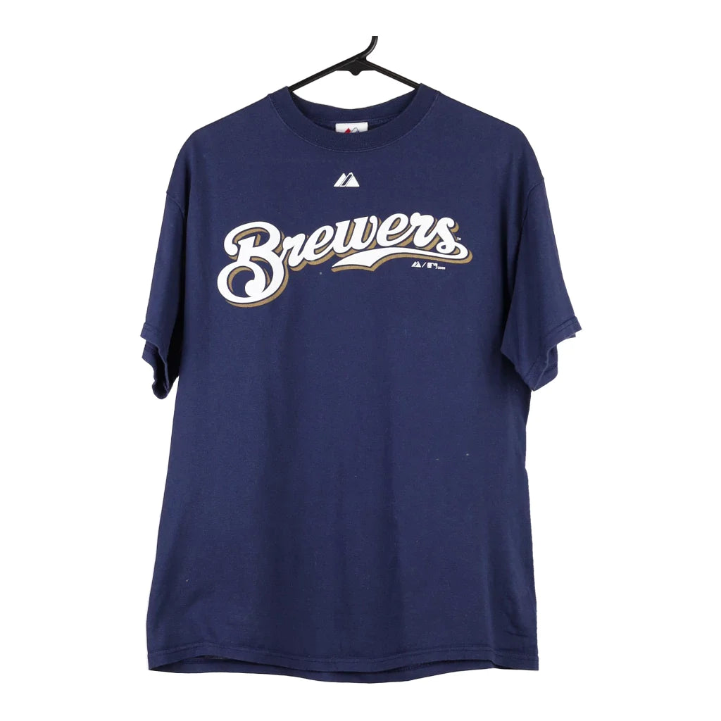 Image of Milwaukee Brewers Majestic MLB T-Shirt - Large Blue Cotton