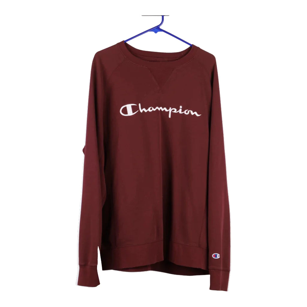 Image of Champion Spellout Sweatshirt - XL Burgundy Cotton Blend