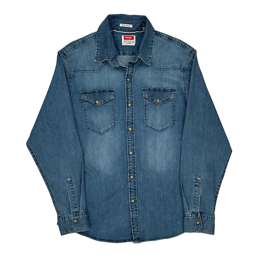 image of Wrangler Denim Shirt - Large Blue Cotton Blend