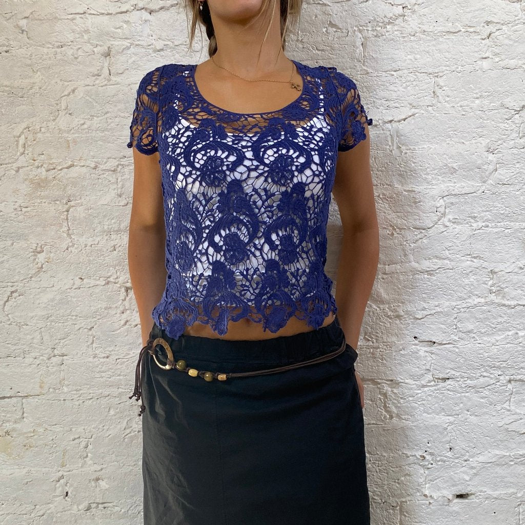 Image of Unbranded Crochet Top - Medium Blue Nylon