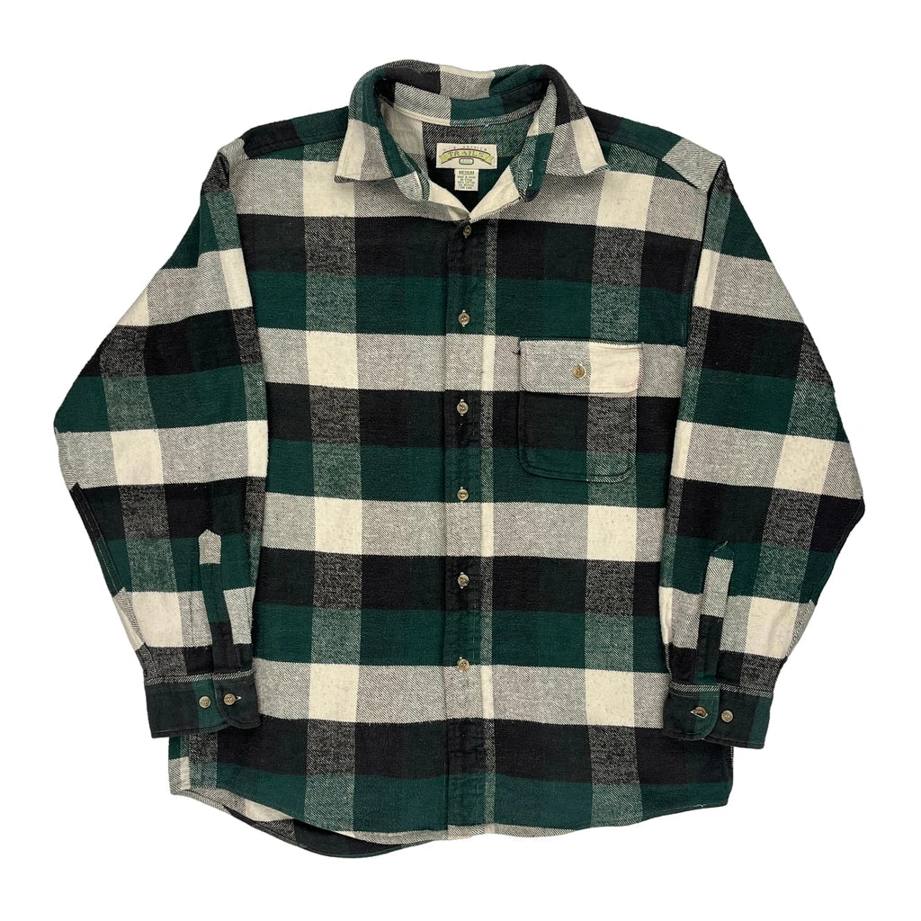 image of Plaid Pattern Trails Checked Flannel Shirt - Medium Black Cotton