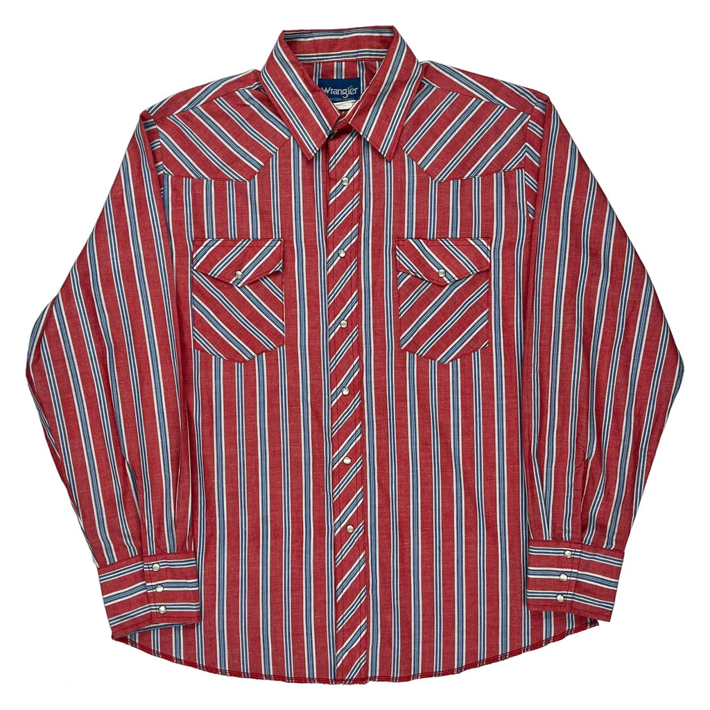 image of Western Wrangler Striped Shirt - Large Red Cotton