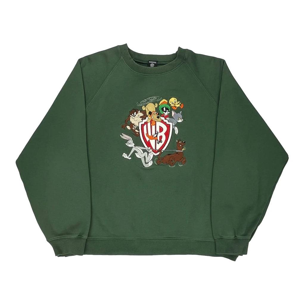 image of Looney Tunes Warner Bros Cartoon Sweatshirt - XL Green Cotton Blend