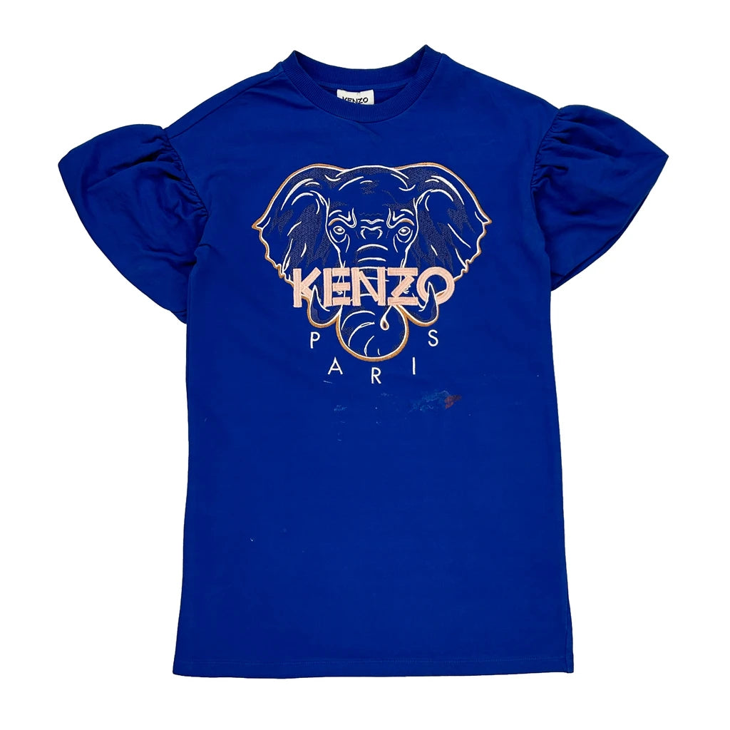 image of Age 10 Kenzo Graphic T-Shirt Dress - Small Blue Cotton