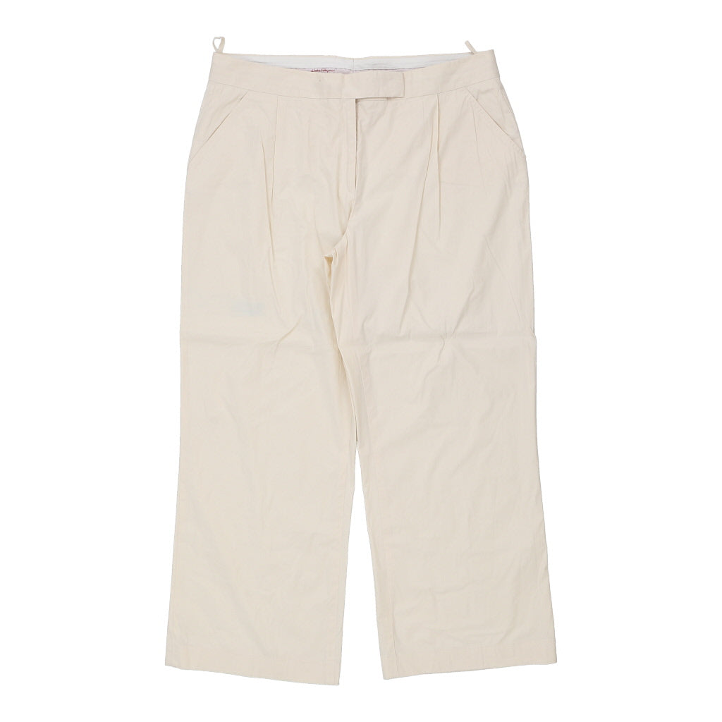 image of Salvatore Ferragamo Trousers - 36W UK 18 Cream Cotton