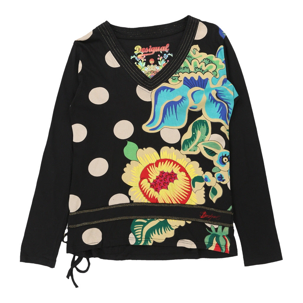 image of Desigual Graphic Long Sleeve Top - Large Black Cotton