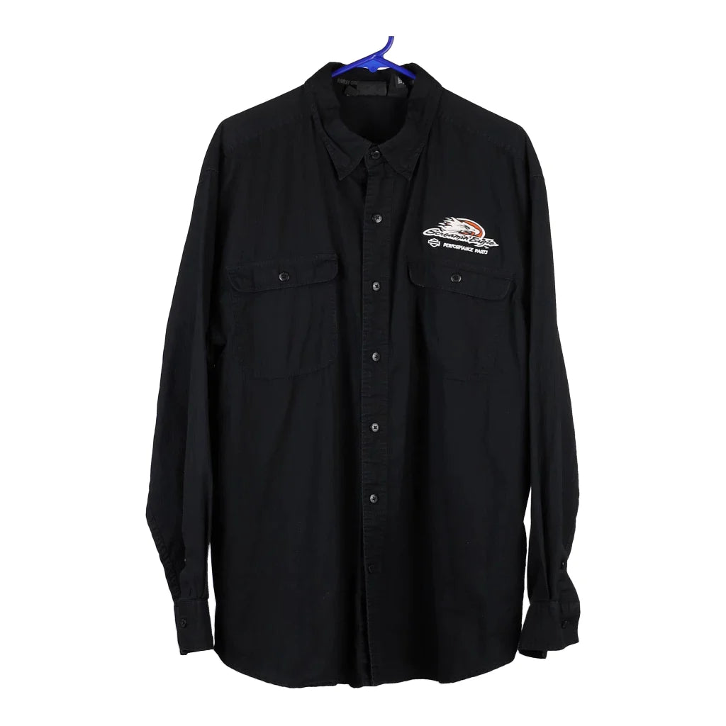 image of Screamin' Eagle Harley Davidson Striped Overshirt - XL Black Cotton Blend