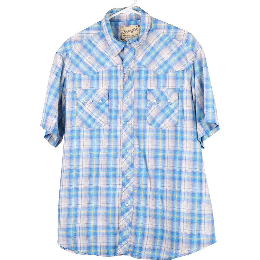 image of Wrangler Checked Short Sleeve Shirt - Large Blue Cotton