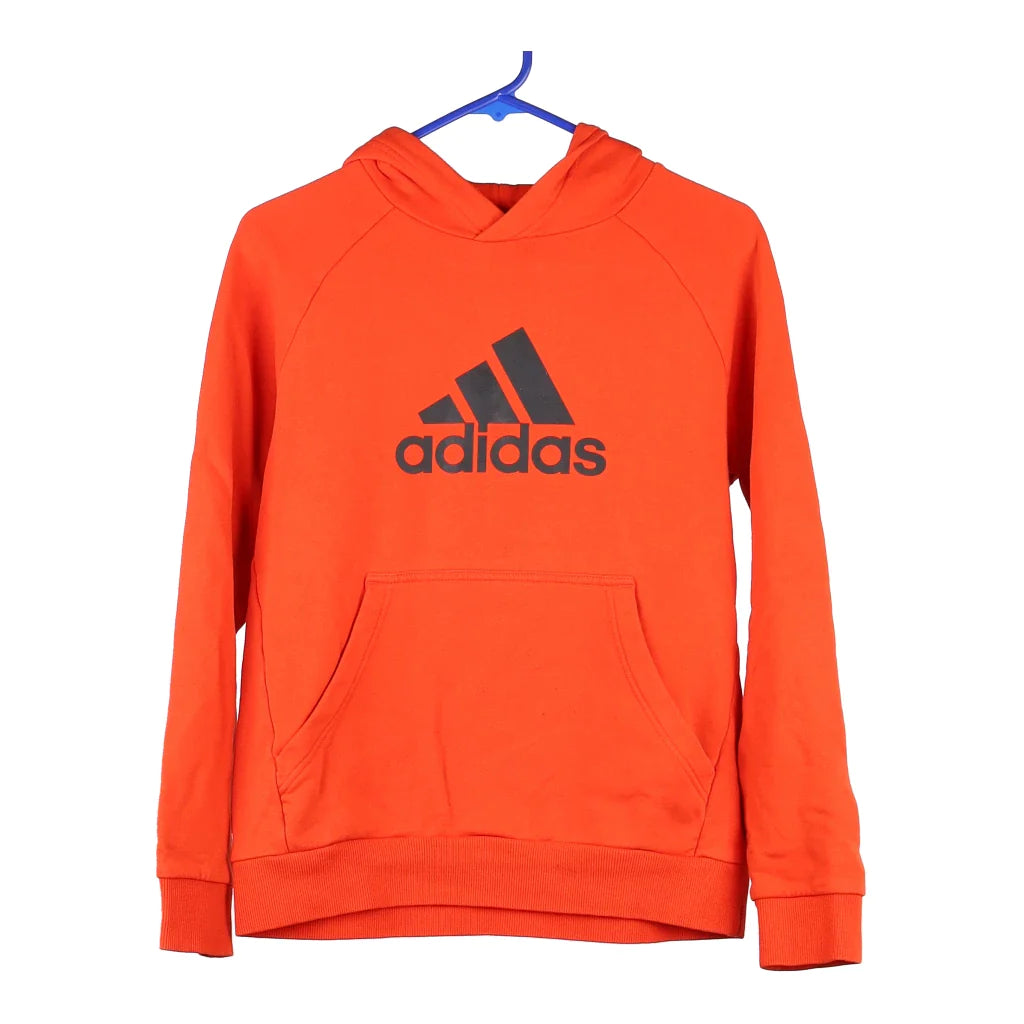 Image of Age 13-14 Adidas Hoodie - Large Orange Cotton Blend