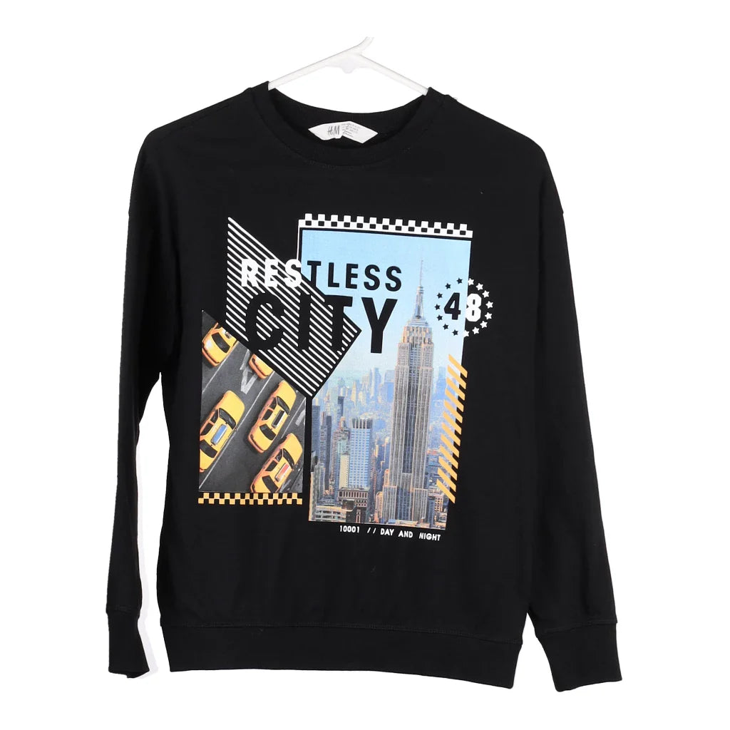 image of Age 11-12 H&M Graphic Sweatshirt - Medium Black Cotton Blend