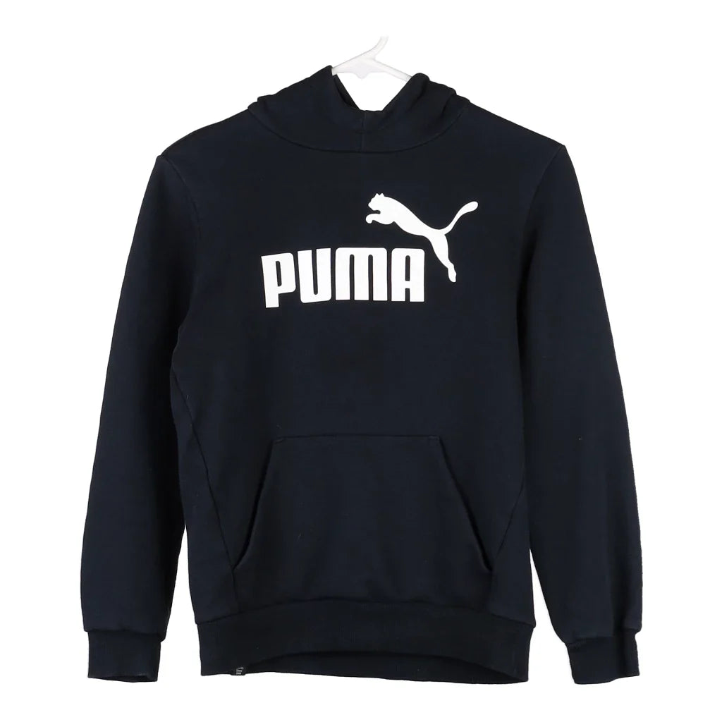 image of Age 11-12 Puma Spellout Hoodie - Medium Black Cotton Blend