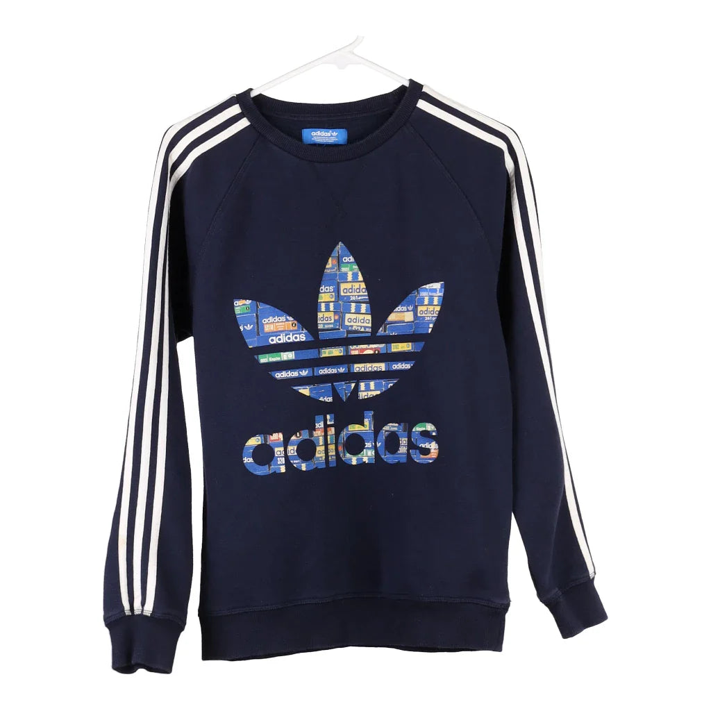 Image of Age 15-16 Adidas Spellout Sweatshirt - XL Navy Cotton Blend