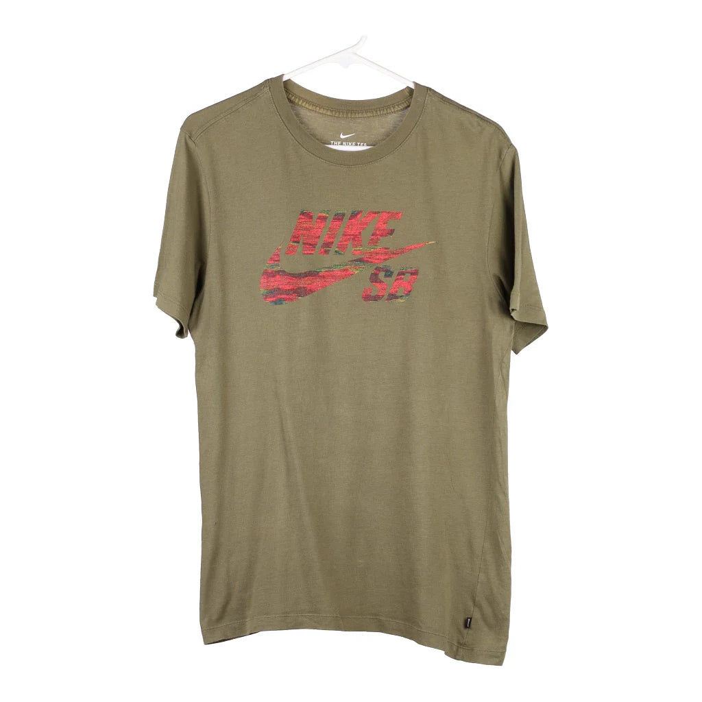 Image of Nike Spellout T-Shirt - Small Khaki Cotton