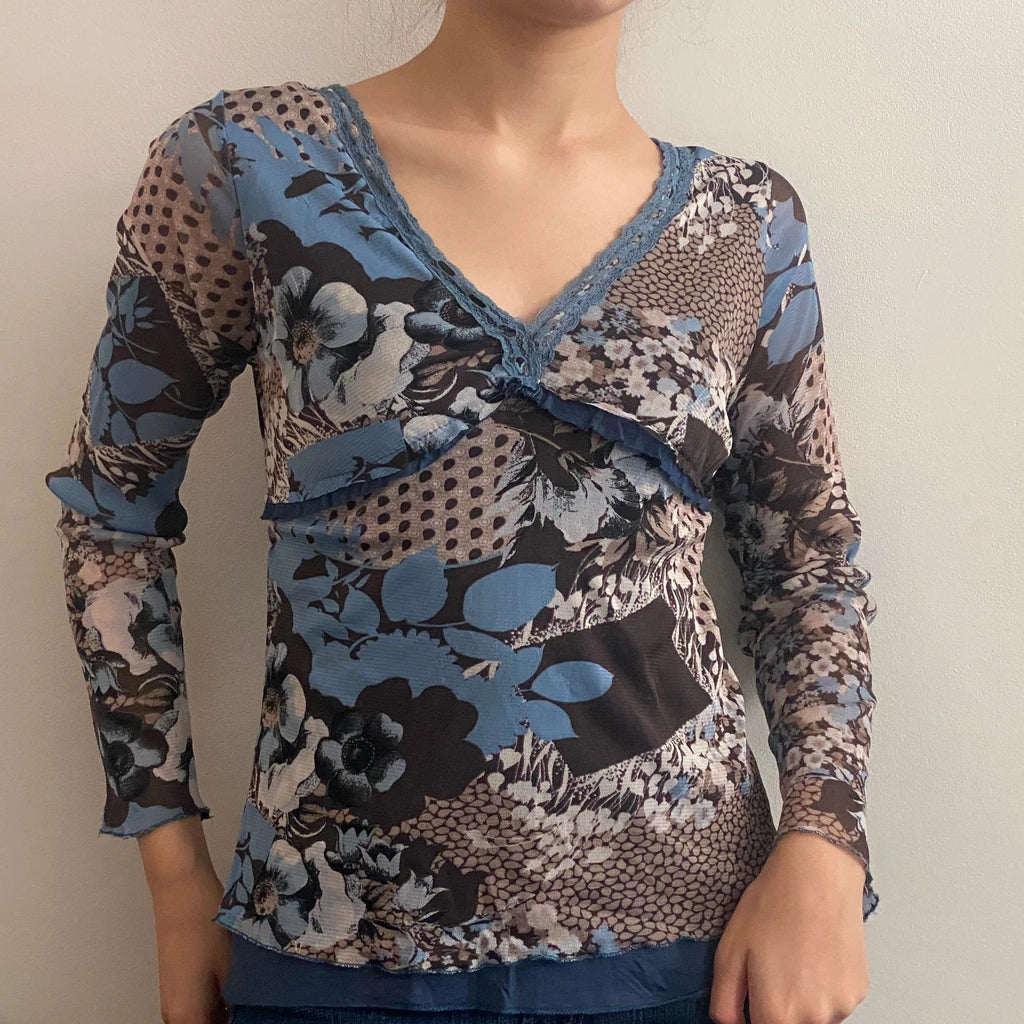 image of Unbranded Mesh Top - Medium Blue Viscose Blend
