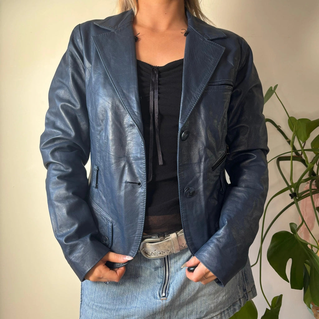 image of Society Leather Jacket - Medium Blue Leather