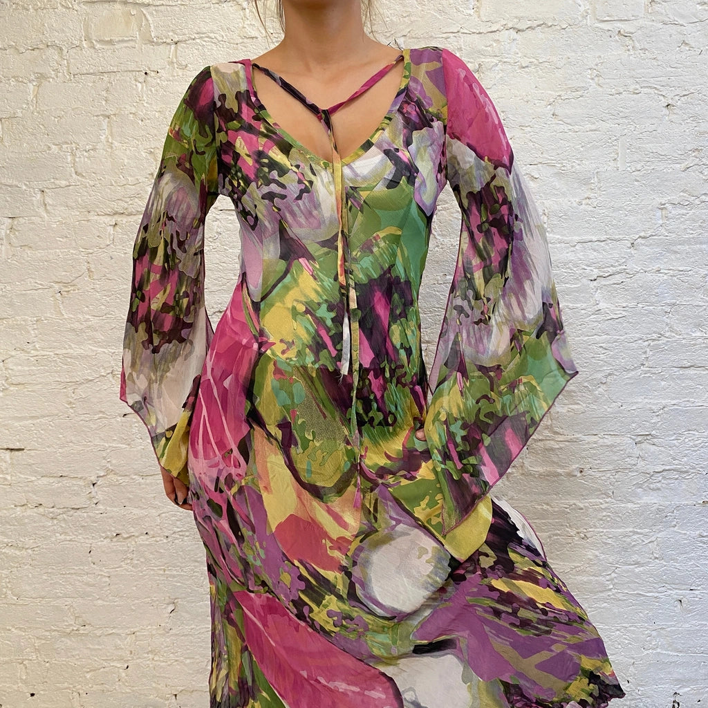 image of Unbranded Sheer Maxi Dress - Small Multicoloured Viscose Blend