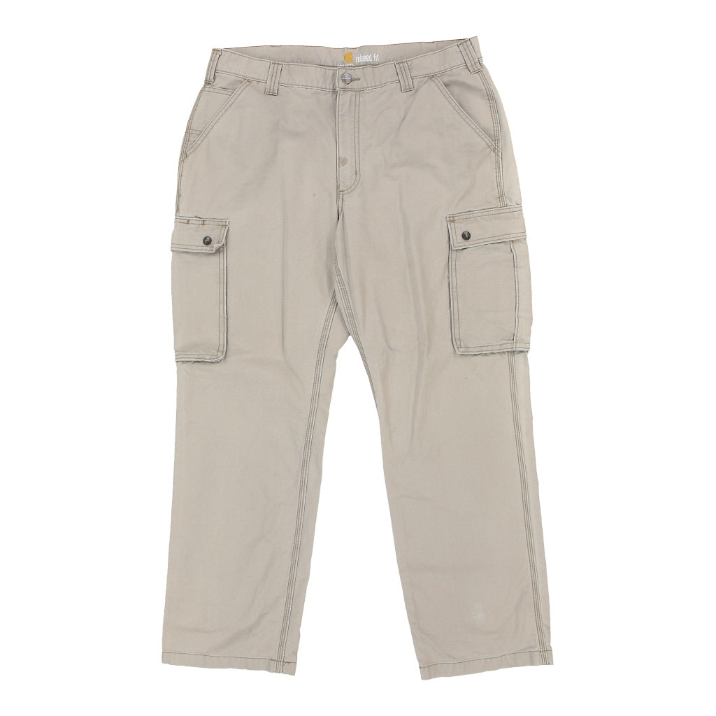 Image of Heavily Worn Carhartt Cargo Cargo Trousers - 37W 31L Cream Cotton