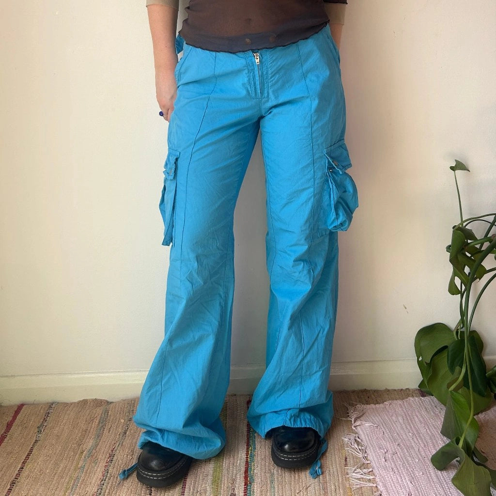 image of Unbranded Cargo Parachute Trousers - Small Blue Cotton