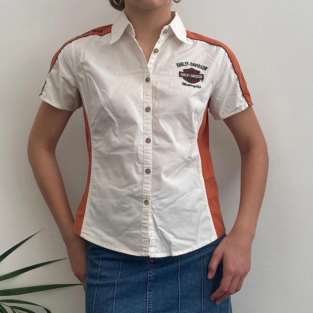image of Harley Davidson Short Sleeve Shirt - Medium White Cotton