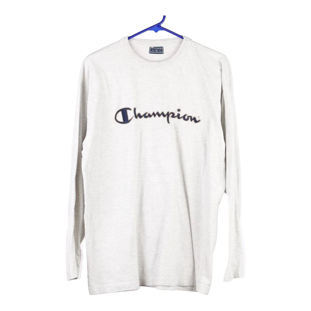 image of Champion Spellout Long Sleeve T-Shirt - XL Grey Cotton Blend