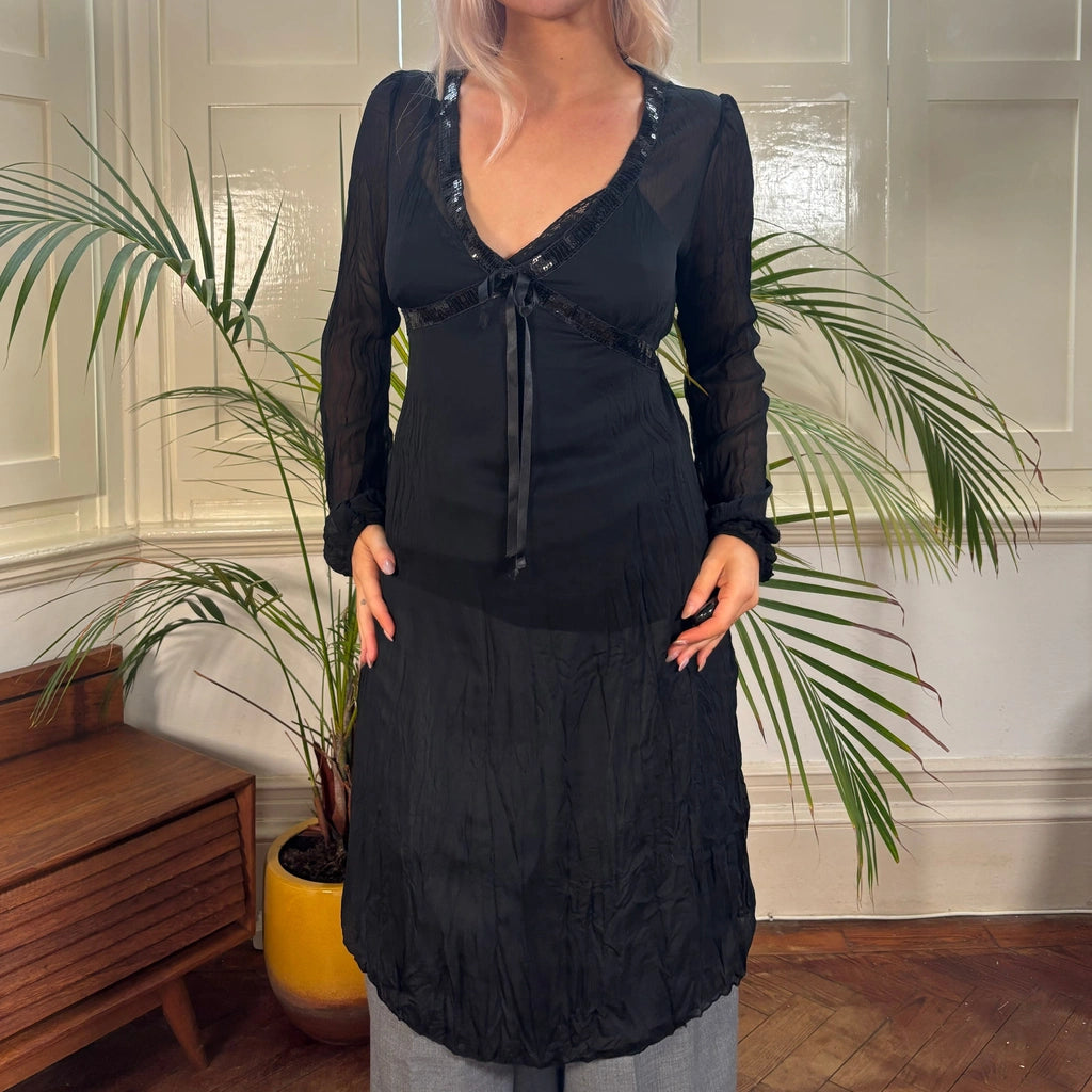 image of Unbranded Sheer Mini Dress - Small Black Viscose Blend