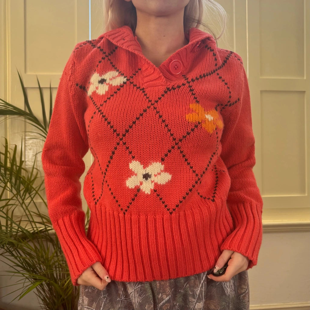 image of Silmar Floral Jumper - Large Pink Wool Blend