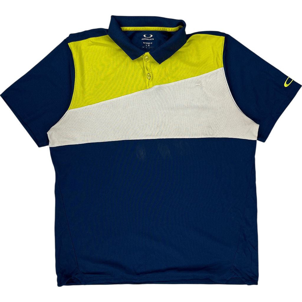 image of Oakley Colour Block Polo Shirt - Large - Blue Polyester