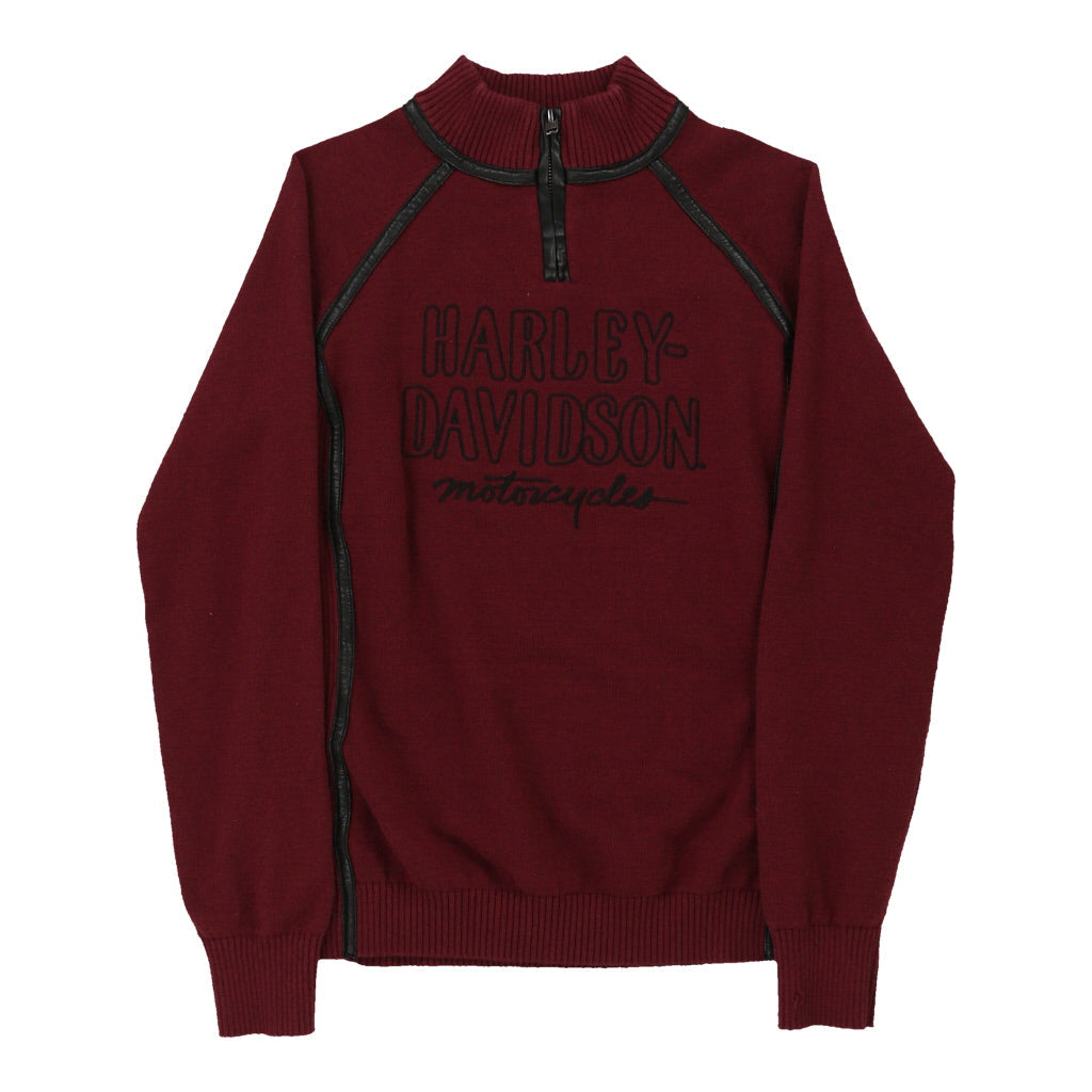 image of Harley Davidson Spellout 1/4 Zip - Medium Burgundy Cotton