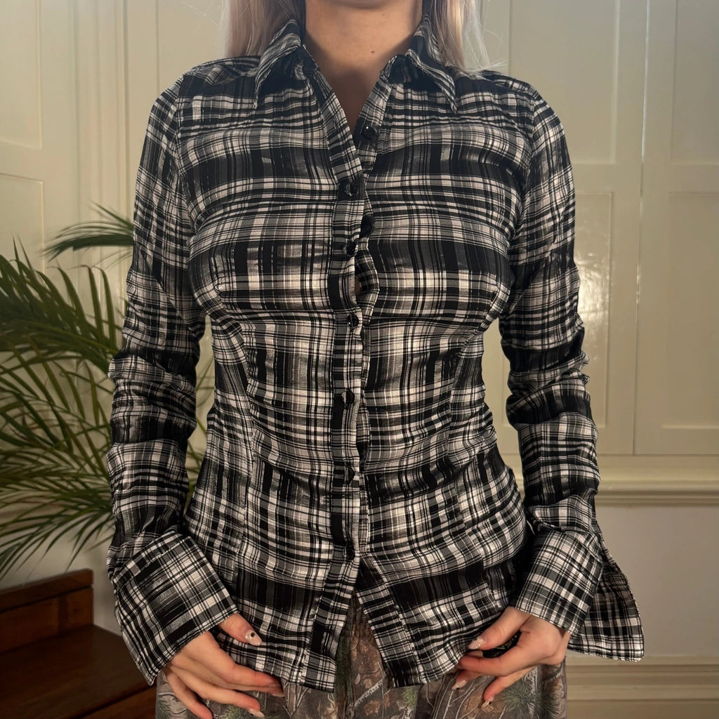 image of Extra Me Checked Shirt - Medium Black & White Cotton Blend