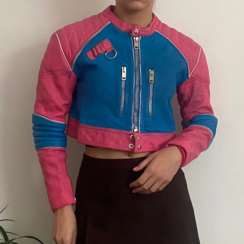 image of Braves Diesel Cropped Leather Jacket - XS Block Colour Leather