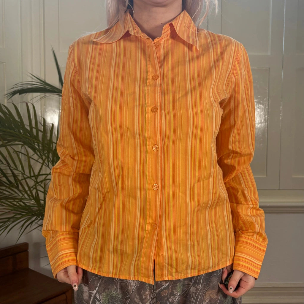 image of Benetton Striped Shirt - Medium Orange Cotton