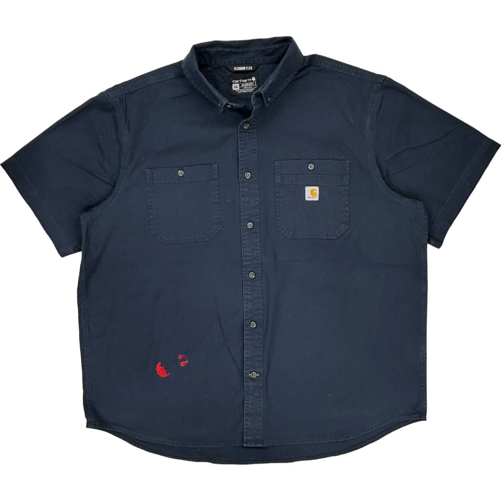 image of Carhartt TW3555-M Rugged Flex Short Sleeve Shirt - XX-Large - Navy Cotton