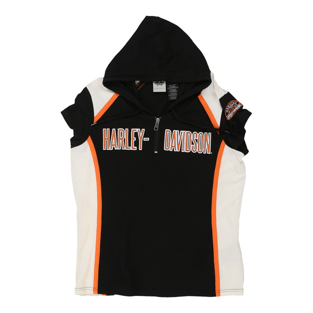 image of Harley Davidson Spellout Hoodie - Large Black & White Cotton Blend