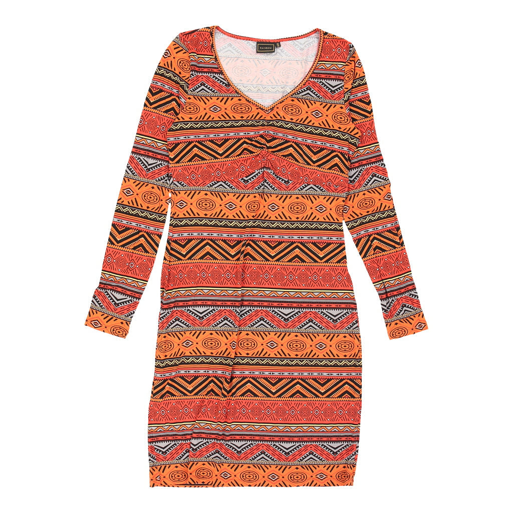 image of Rainbow V-neck Midi Dress - Medium Orange Cotton Blend