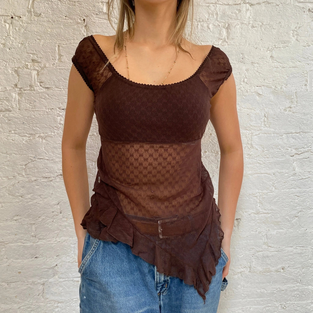image of Unbranded Mesh Top - Small Brown Polyester Blend