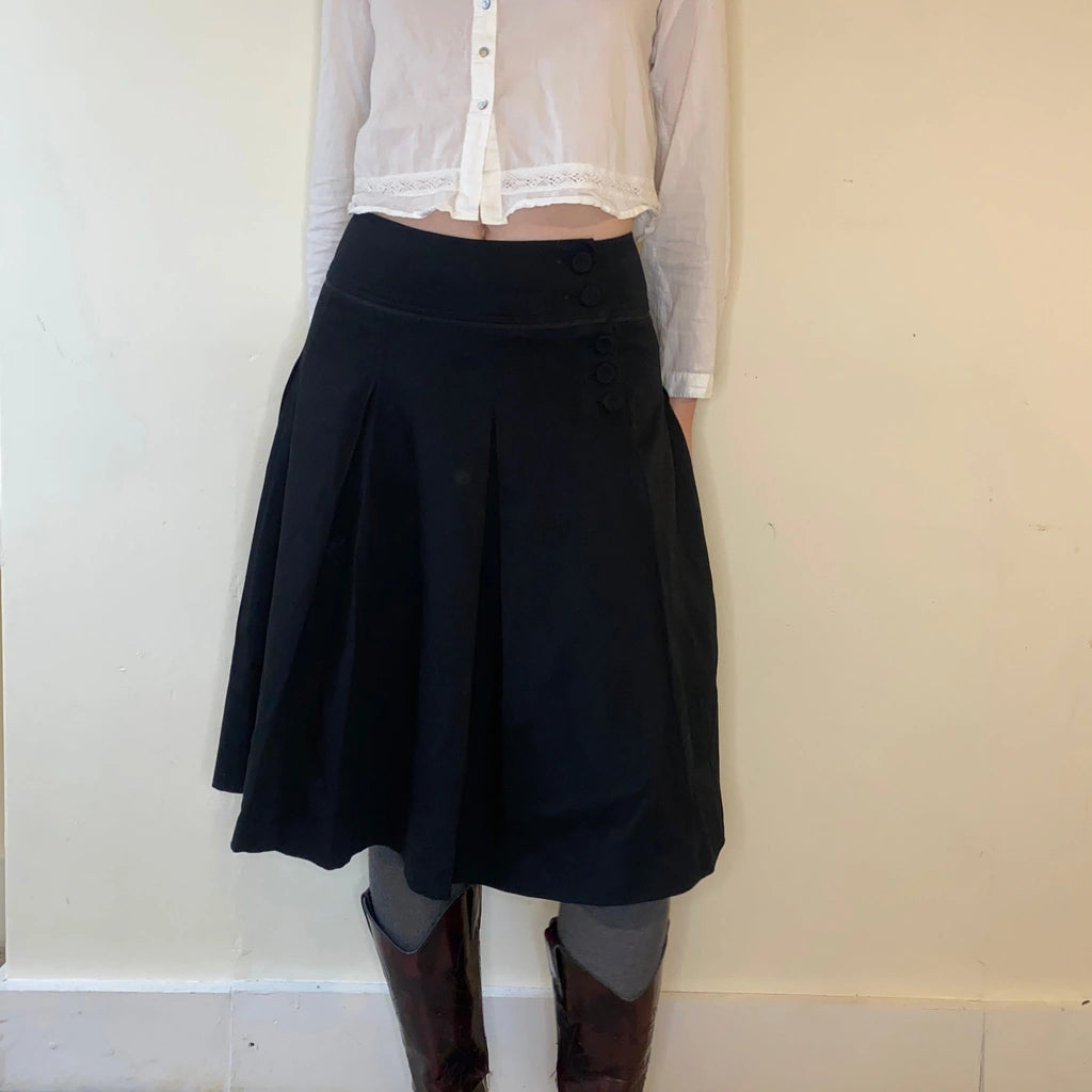 image of Marella Midi Pleated Skirt - 26W UK 6 Black Cotton Blend