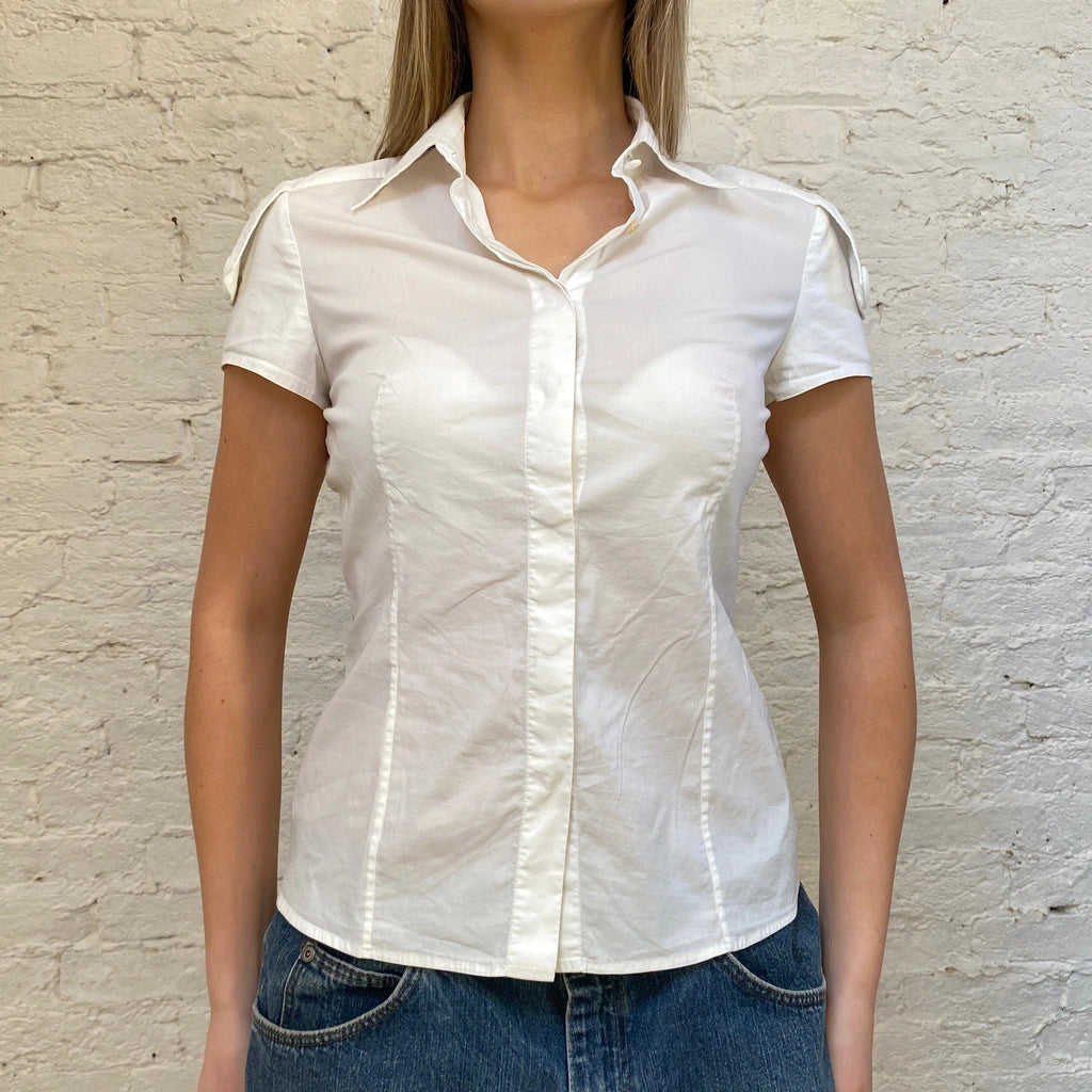 image of Versace Short Sleeve Shirt - Large White Cotton Blend