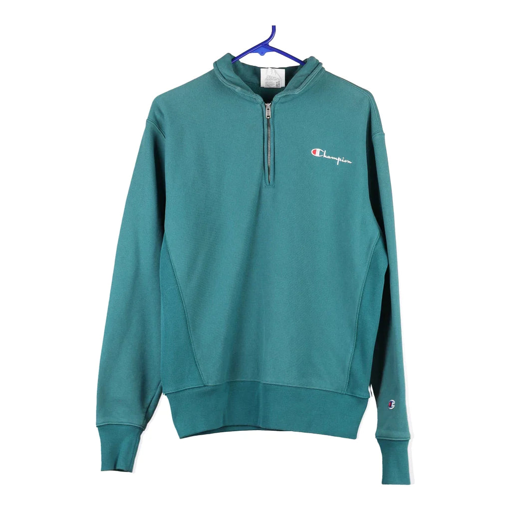 image of Reverse Weave Champion 1/4 Zip - Small Green Cotton Blend
