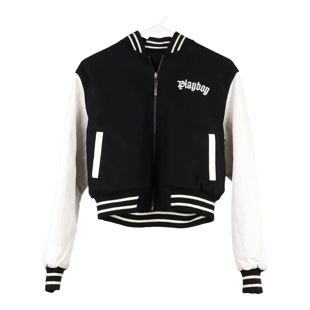 Image of Cropped Playboy Reversible Varsity Jacket - Small Black Wool Blend