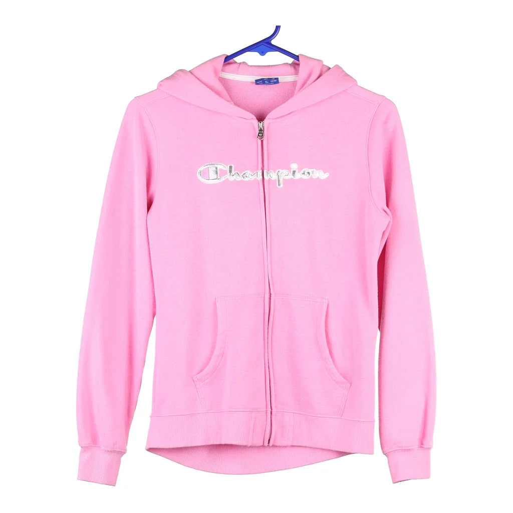 image of Age 13-14 Champion Spellout Hoodie - XL Pink Cotton Blend