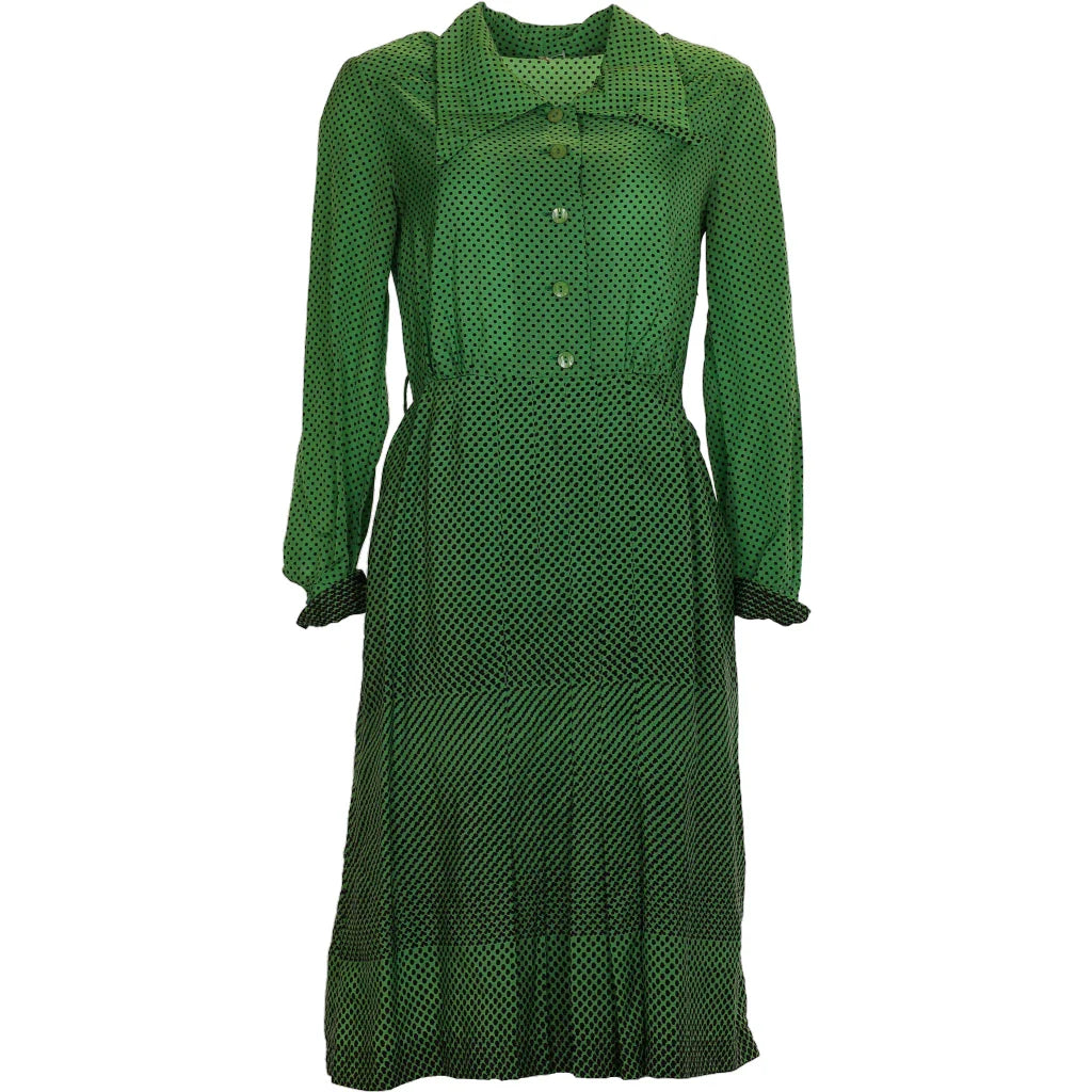 image of 1970s Unbranded Polka Dot Midi Dress - Small Green Acetae Blend