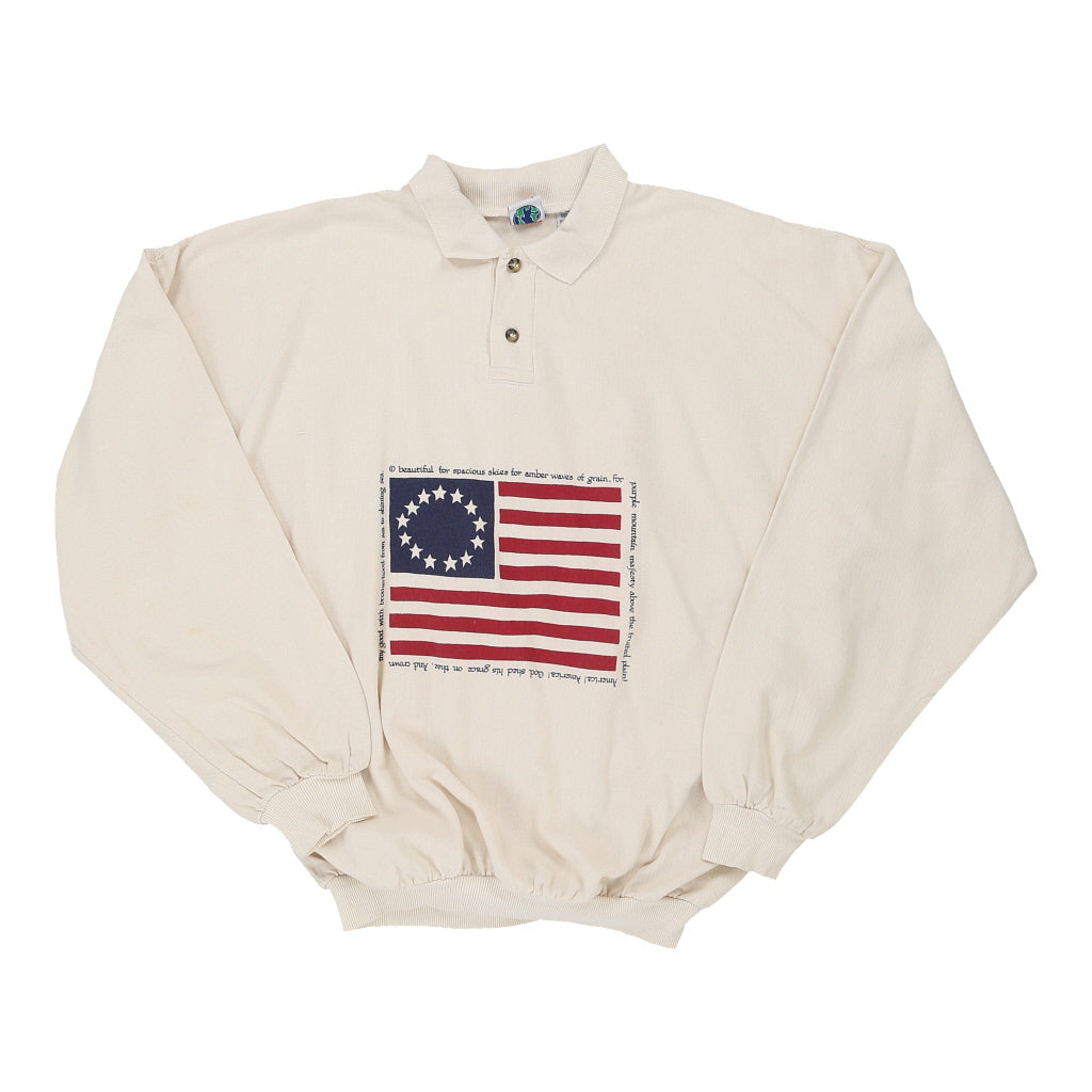 image of Wek Collared Sweatshirt - Large Cream Cotton Blend