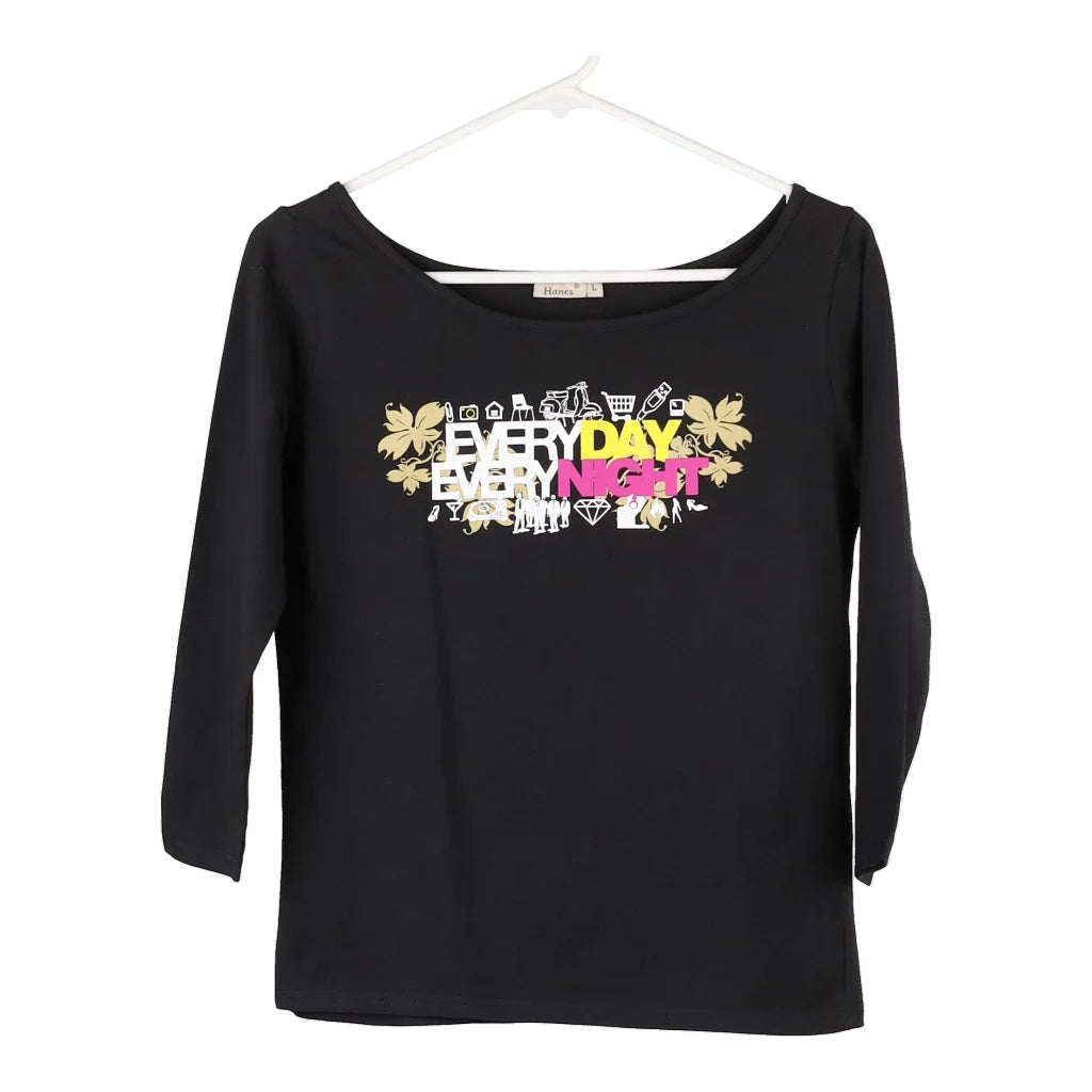 image of Hanes Long Sleeve Top - Large Black Cotton