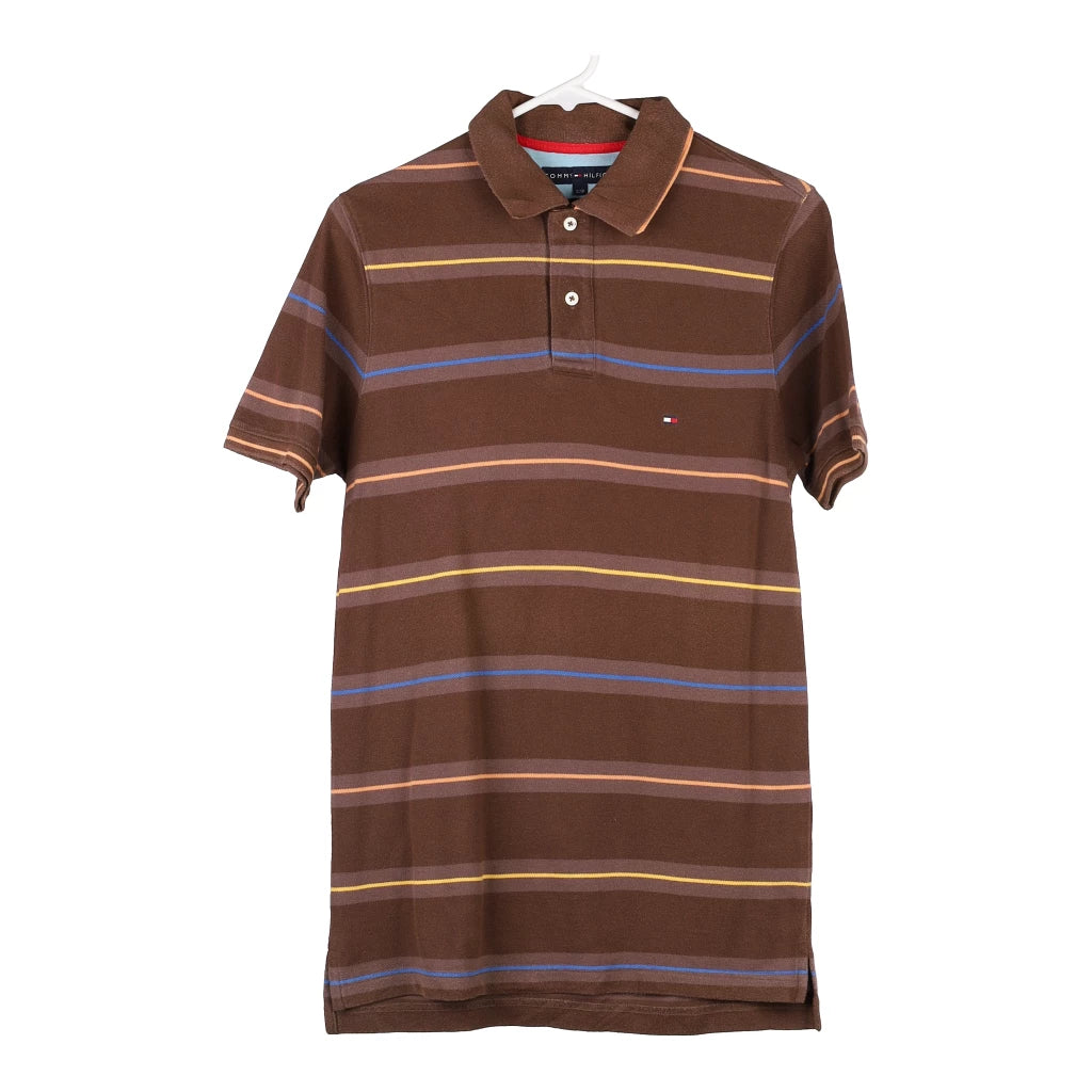 image of Tommy Hilfiger Striped Polo Shirt - Small Brown Cotton